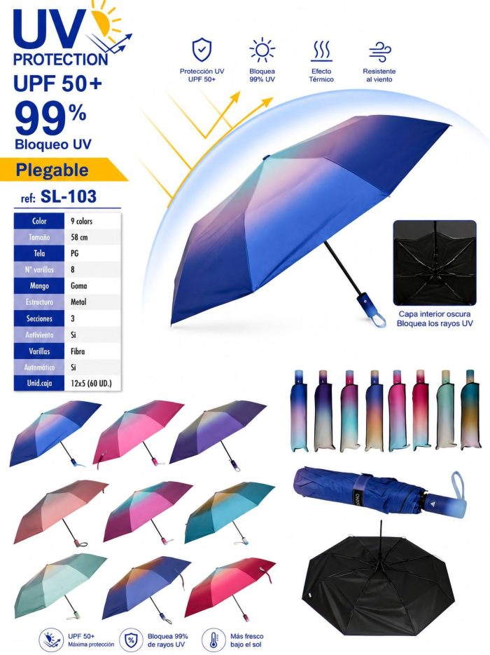 Paraguas automático plegable degradado multicolor