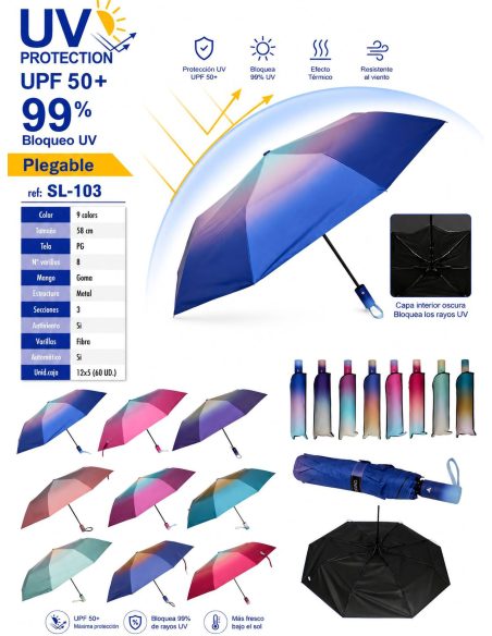 Paraguas automático plegable degradado multicolor