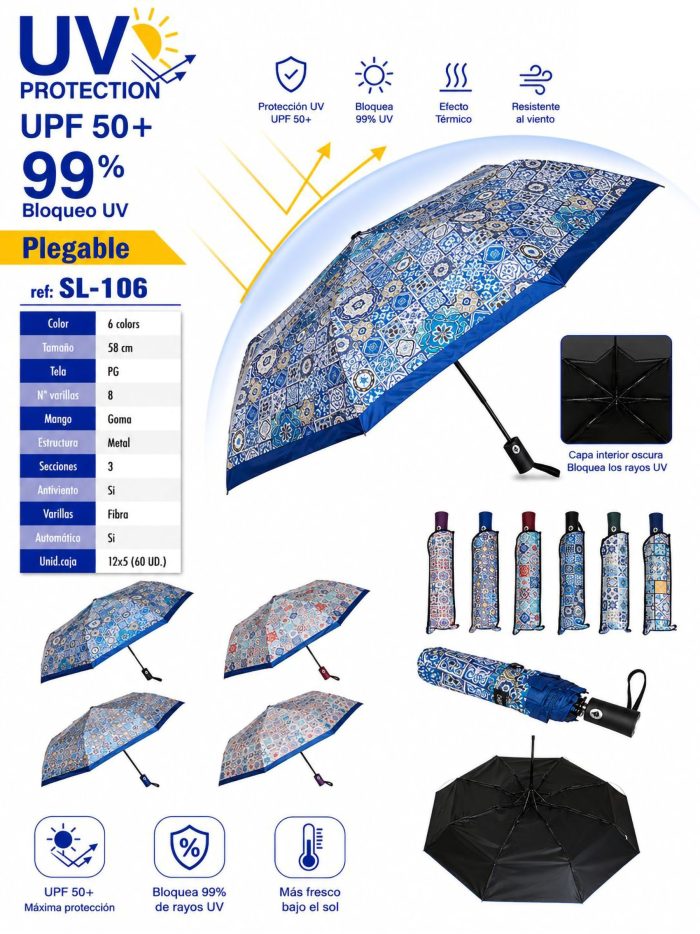 Paraguas automático plegable estampado mosaico