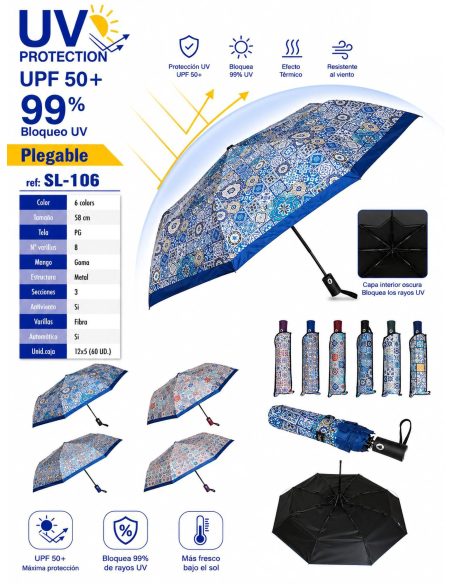 Paraguas automático plegable estampado mosaico