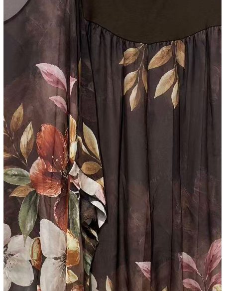 Completo composto da blusa lunga e pantaloni in chiffon con stampa floreale | ZD-3002-FLORAL-MAXI