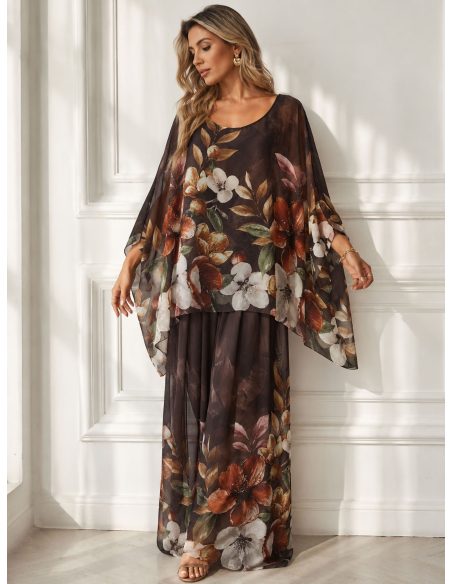 Maxi-Bluse und Hose aus Chiffon mit Blumenmuster | ZD-3002-FLORAL-MAXI