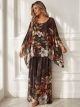 Conjunto blusa maxi de gasa estampado floral y pantalón