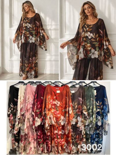 Conjunto de blusa maxi e calça em chiffon com estampa floral | ZD-3002-FLORAL-MAXI 2