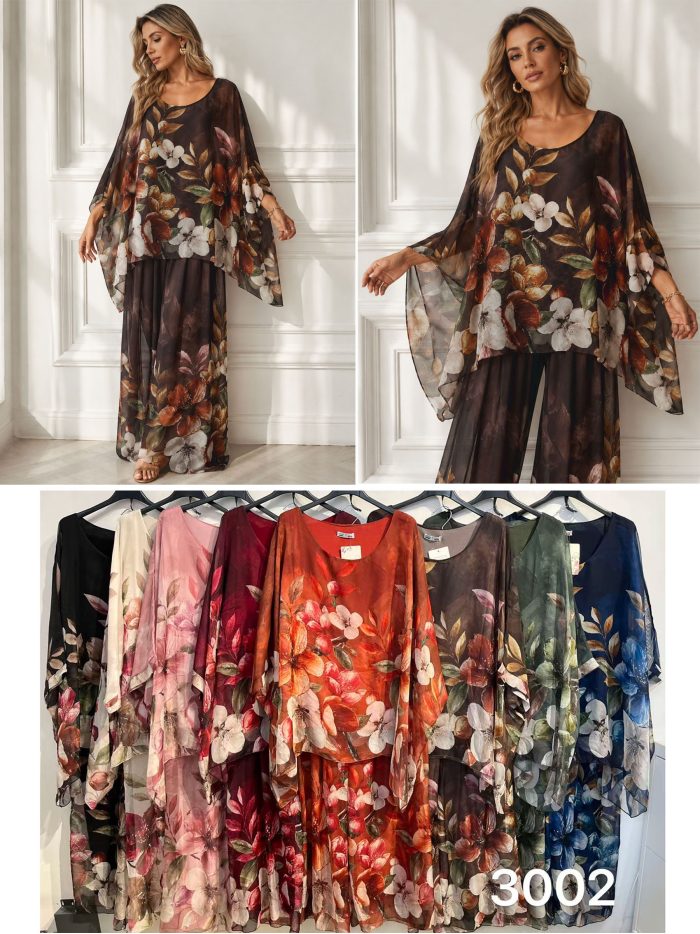 Maxi-Bluse und Hose aus Chiffon mit Blumenmuster | ZD-3002-FLORAL-MAXI