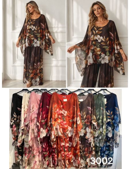 Maxi-Bluse und Hose aus Chiffon mit Blumenmuster | ZD-3002-FLORAL-MAXI