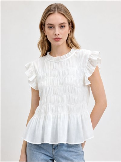 Blusa nido de abeja con volantes