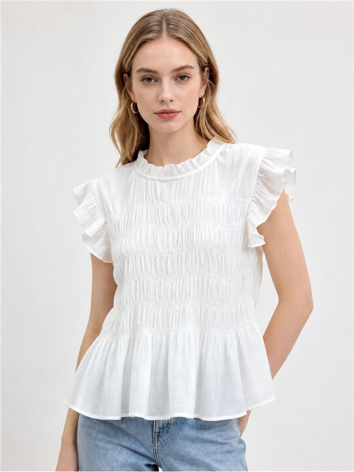 Blusa nido de abeja con volantes