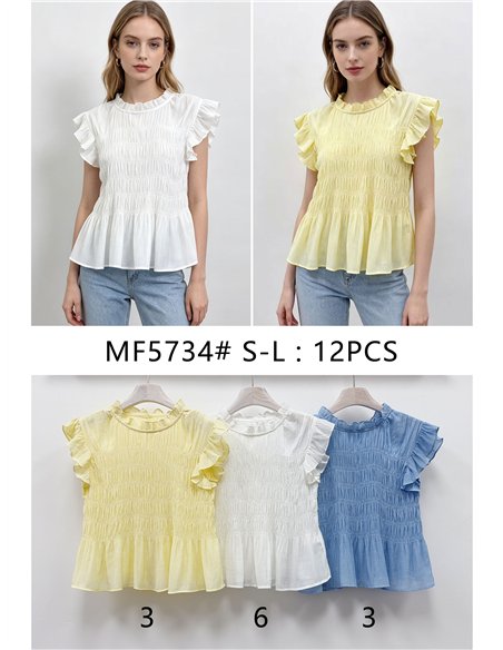 Blusa nido de abeja con volantes