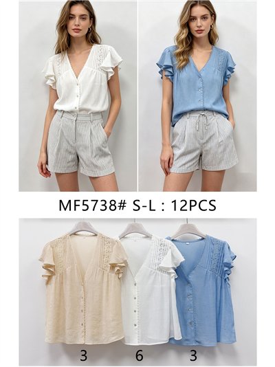 Blusa escote pico con manga volantes 2