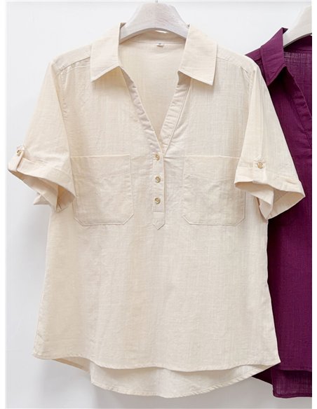 Camisa efecto lino con bolsillos