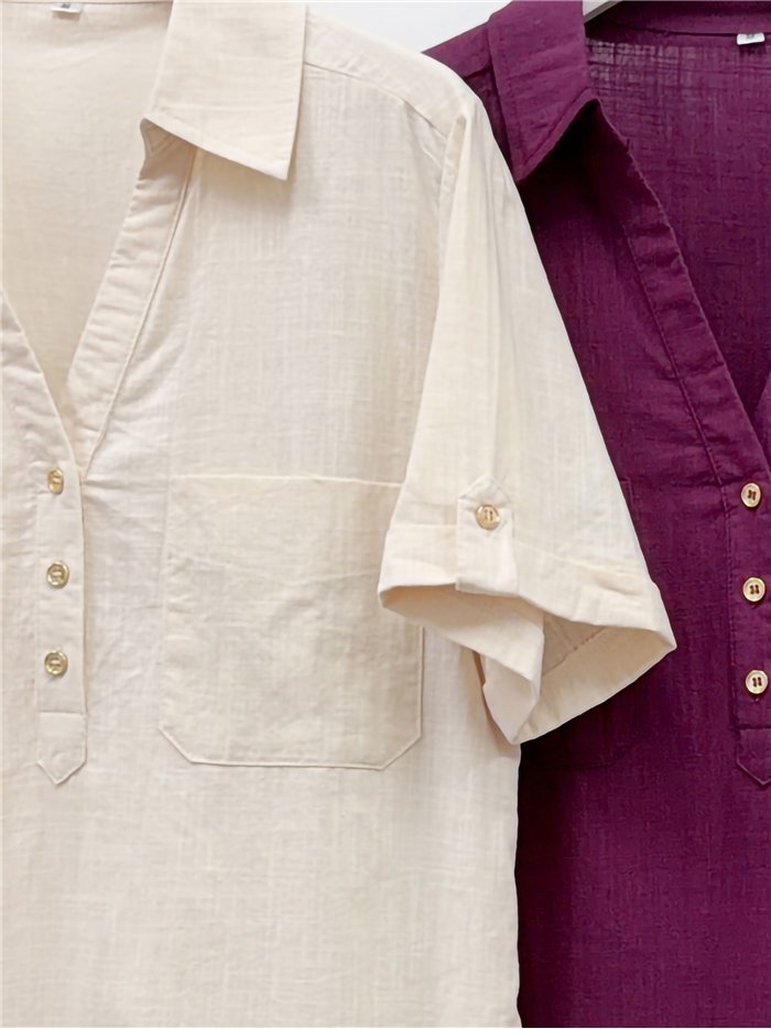 Camisa efecto lino con bolsillos
