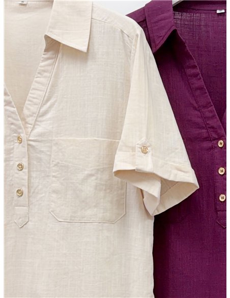 Camisa efecto lino con bolsillos