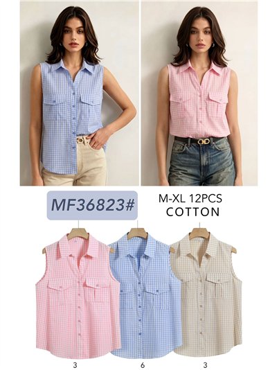 Camisa vichy algodón sin mangas 2