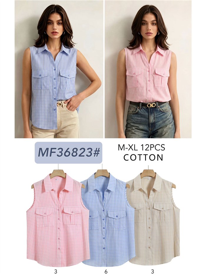 Camisa vichy algodón sin mangas