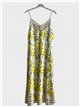 Robe longue en satin à bretelles imprimées citron