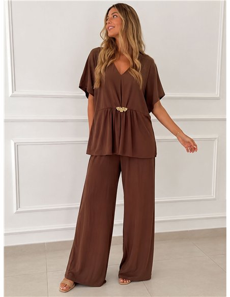 Conjunto blusa lycra talla grande detalle metálico y pantalón