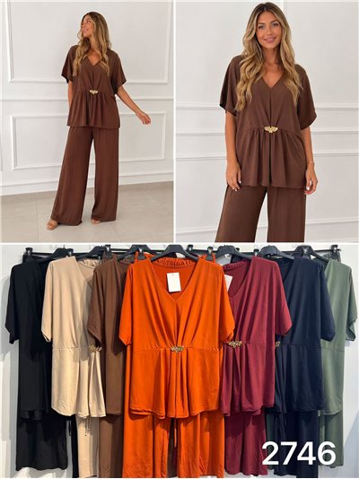 Conjunto blusa lycra talla grande detalle metálico y pantalón 2