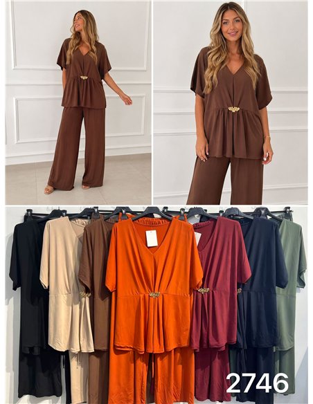 Conjunto blusa lycra talla grande detalle metálico y pantalón