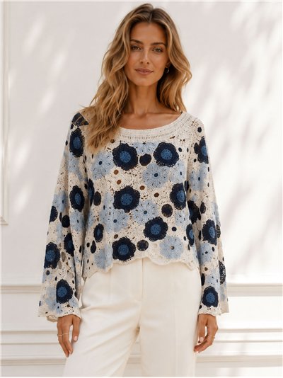 Jersey cropped crochet floral