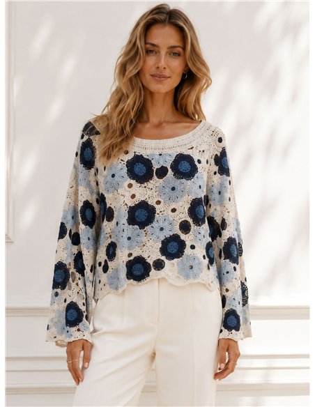 Jersey cropped crochet floral