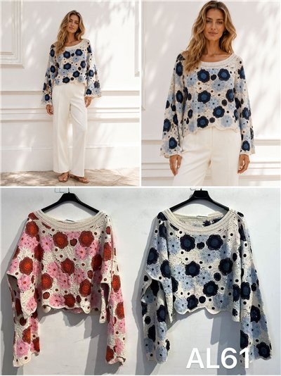Jersey cropped crochet floral 2