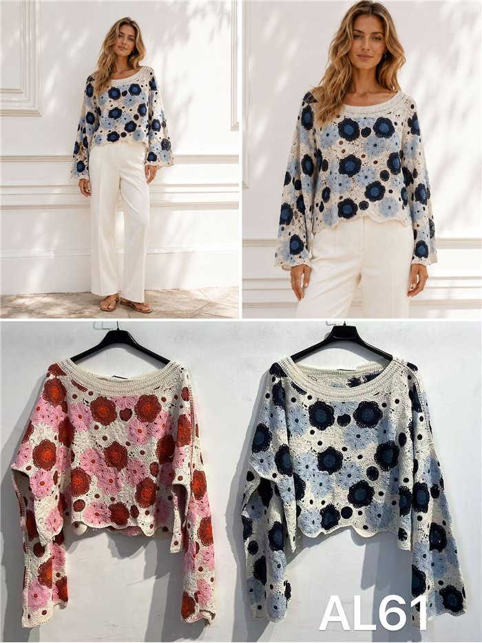 Jersey cropped crochet floral