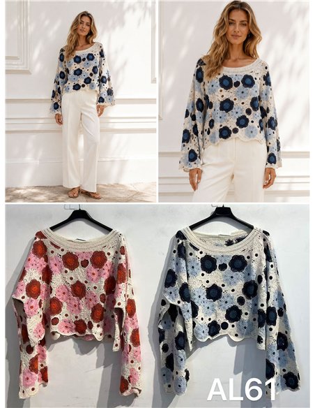 Jersey cropped crochet floral