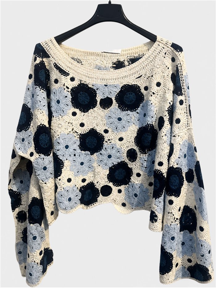Jersey cropped crochet floral