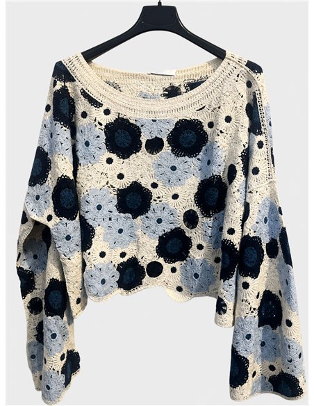 Jersey cropped crochet floral