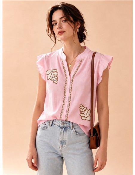 Blusa bordada hojas