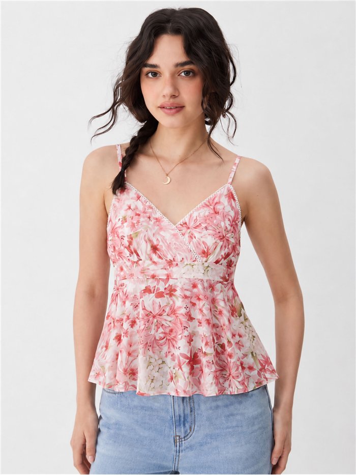Geblümtes, ausgestelltes Tanktop