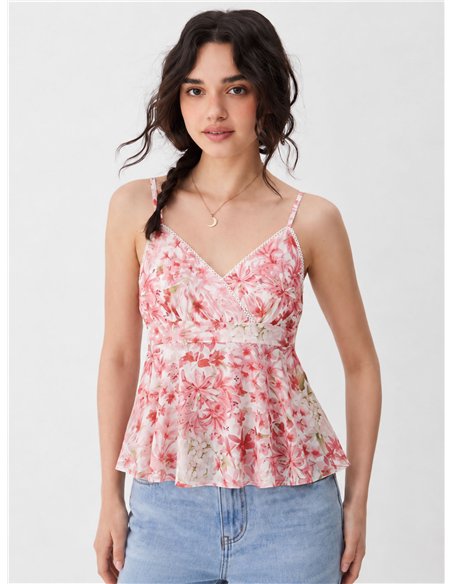 Geblümtes, ausgestelltes Tanktop