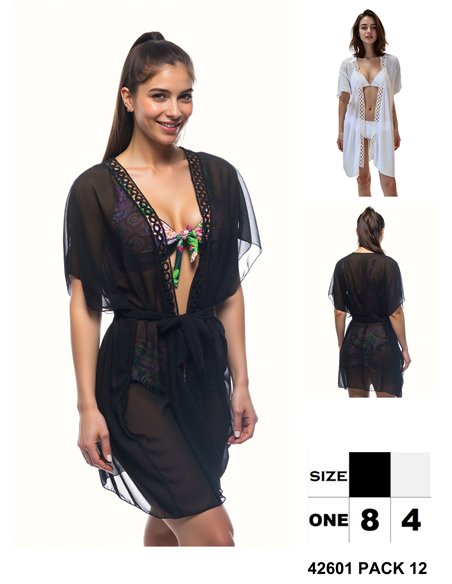 Kimono de playa transparente con crochet