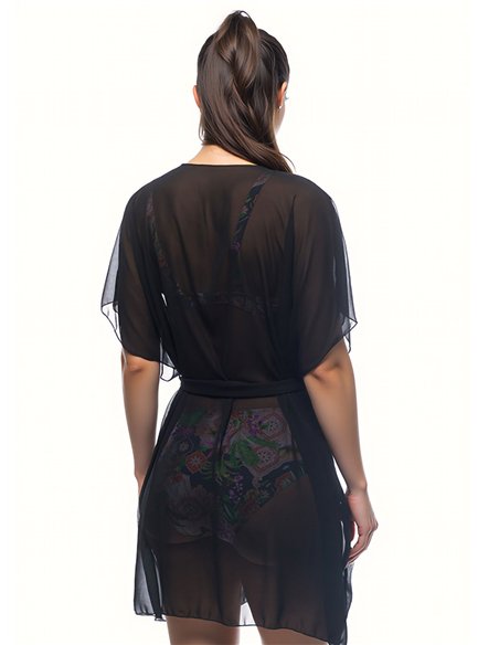 Kimono de playa transparente con crochet