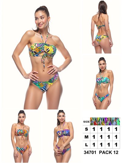 Conjunto bikini bandeau estampado 2