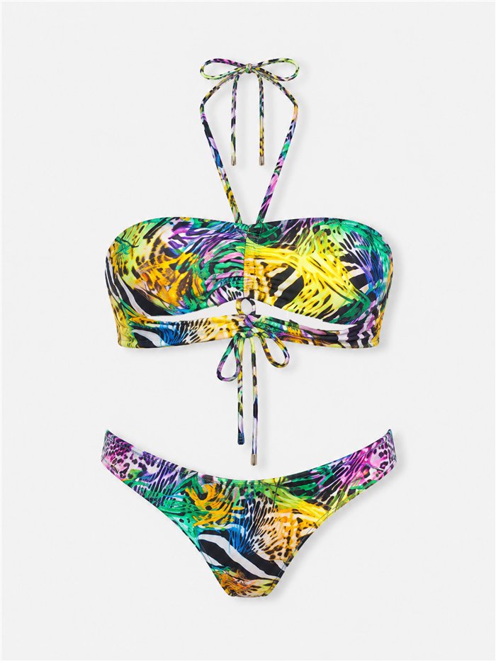 Bedrucktes Bandeau-Bikini-Set
