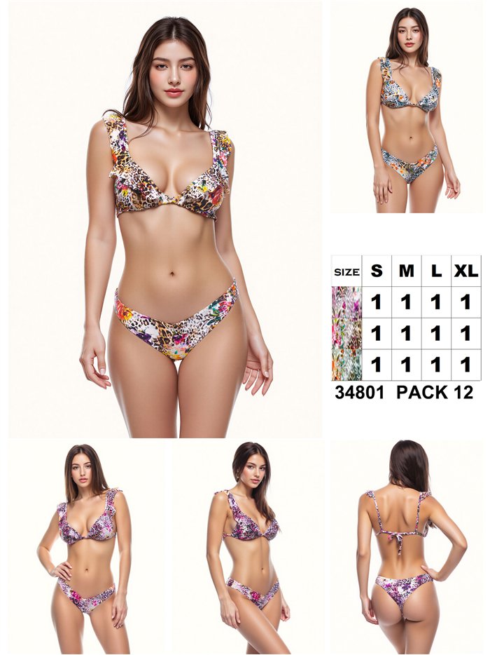 Conjunto bikini estampado con volante