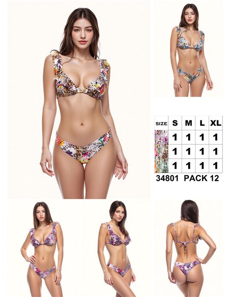 Conjunto bikini estampado con volante
