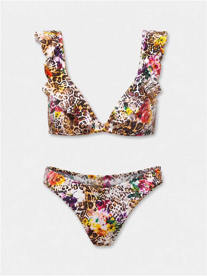 Conjunto bikini estampado con volante