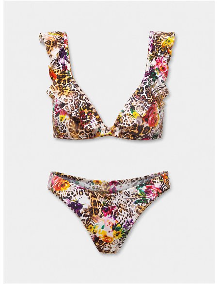 Conjunto bikini estampado con volante