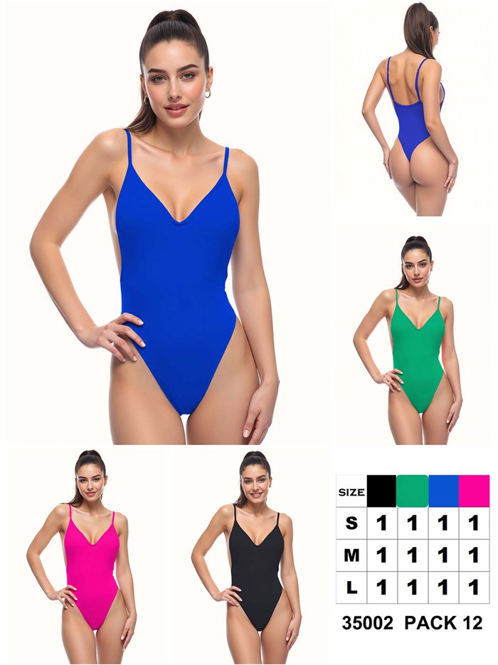 Bañador liso escote pico