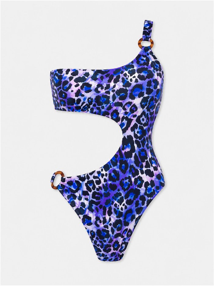 Bañador asimétrico cut out animal print