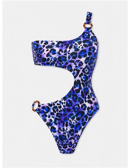 Bañador asimétrico cut out animal print