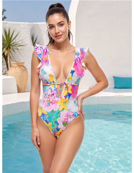 Bañador estampado floral con volante