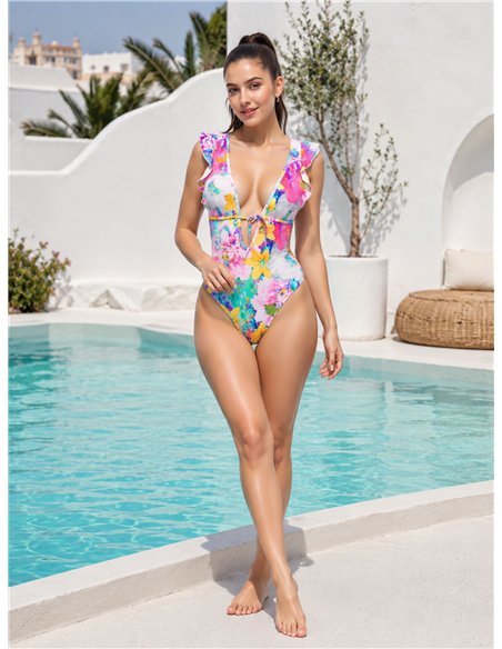 Bañador estampado floral con volante