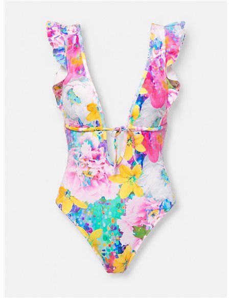 Bañador estampado floral con volante