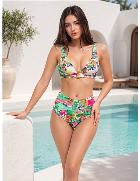 Conjunto bikini tropical de cintura alta