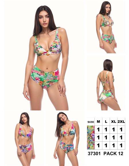Conjunto bikini tropical de cintura alta