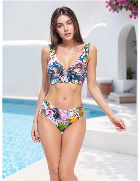 Conjunto bikini floral de tirante volantes